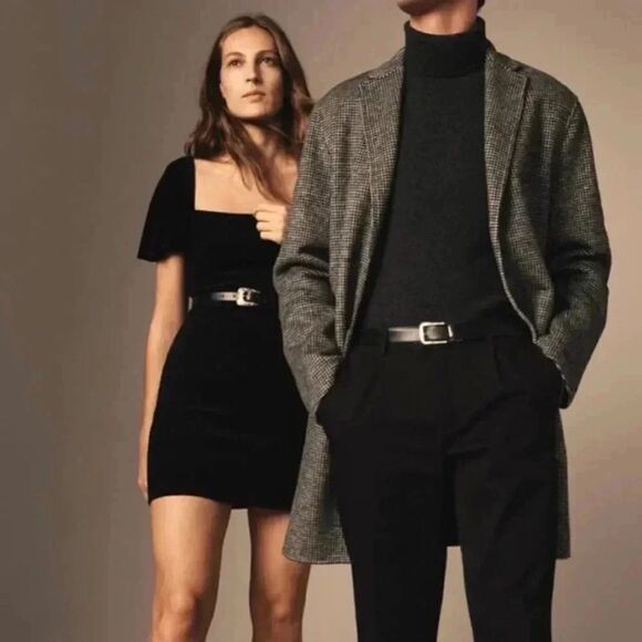 MNG Black Velvet dress S with puffy sleeves Vamp whimsygoth Y2K square neck sexy - Picture 4 of 7